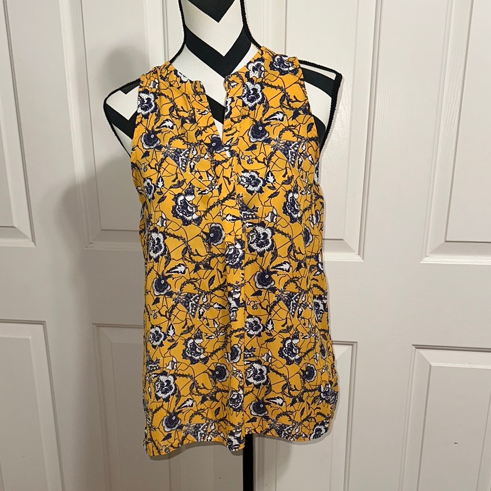 TABITHA WEBB Yellow and Blue Floral Print Sleeveless Blouse